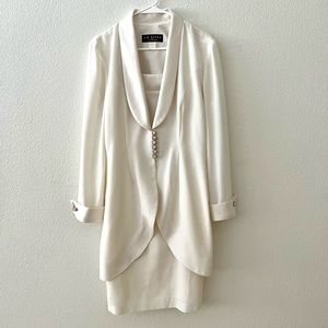 Vintage J.R. Nites by Caliendo White Slip Dress with Jacket 2 Pcs Set Size 8